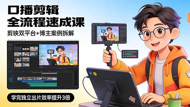 口播剪辑全流程速成课，剪映双平台+博主案例拆解，学完独立出片效率提升3倍青心网创青心网创站