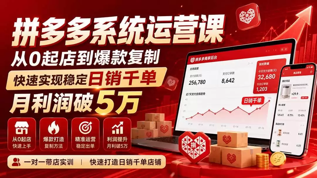 （20124期）拼多多系统运营课(更新8月)，从0起店到爆款复制，快速实现稳定日销千单，月利润破5万 - 青心资源站
