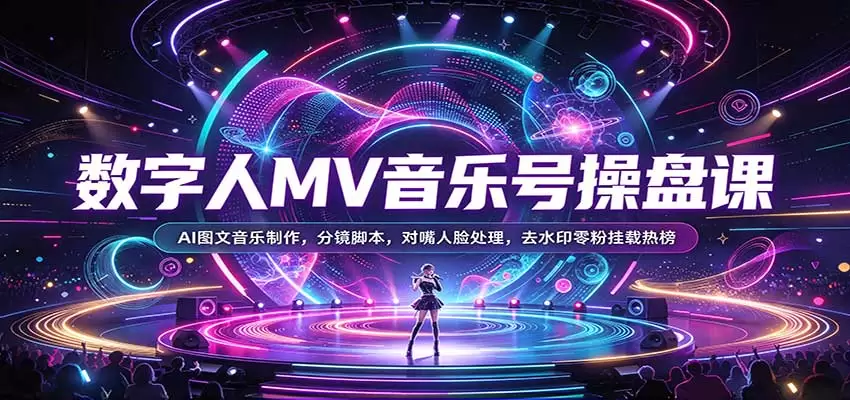 数字人MV音乐号操盘课：AI图文音乐制作，分镜脚本，对嘴人脸处理，去水印零粉挂载热榜 - 青心资源站