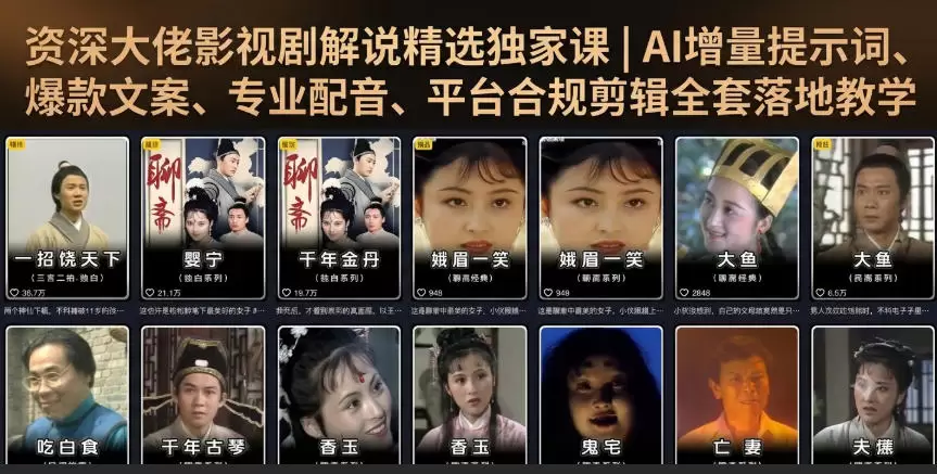 资深大佬影视剧解说精选独家课｜AI增量提示词、爆款文案、专业配音、平台合规剪辑全套落地教学|青心网创站