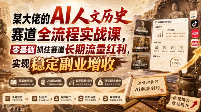 某大佬的AI人文历史赛道全流程实战课,零基础抓住赛道长期流量红利,实现稳定副业增收(更新) 某大佬的AI人文历史赛道全流程实战课,零基础抓住赛道长期流量红利,实现稳定副业增收(更新)