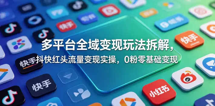 多平台全域变现玩法拆解，抖快红头流量变现实操，0粉零基础变现|青心网创站