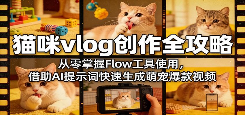 猫咪vlog创作全攻略:从零掌握Flow工具使用,借助AI提示词快速生成萌宠爆款视频|青心网创站