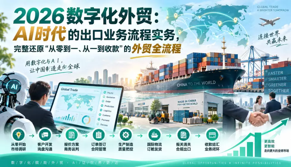 2026数字化外贸：AI时代的出口业务流程实务，完整还原”从零到一、从一到收款”的外贸全流程 - 青心资源站