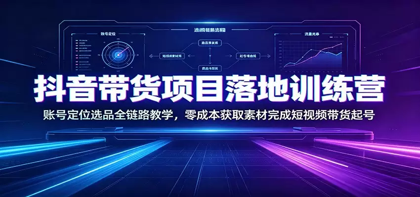 抖音带货项目落地训练营：账号定位选品全链路教学，零成本获取素材完成短视频带货起号|青心网创站
