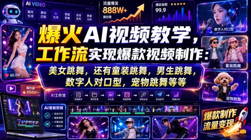 爆火AI视频教学，工作流实现爆款视频制作：美女跳舞，还有童装跳舞，男生跳舞，数字人对口型，宠物跳舞等等