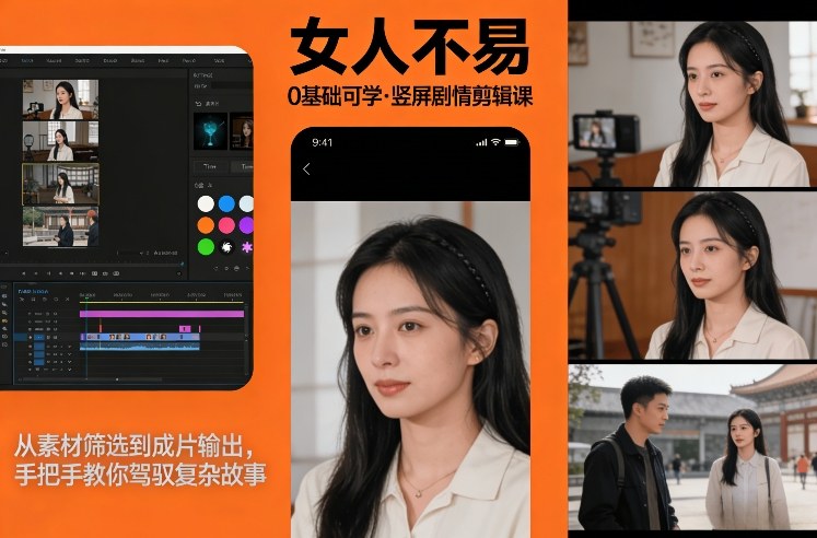 0基础可学！《女人不易》竖屏剧情剪辑课，从素材筛选到成片输出，手把手教你驾驭复杂故事青心网创青心网创站