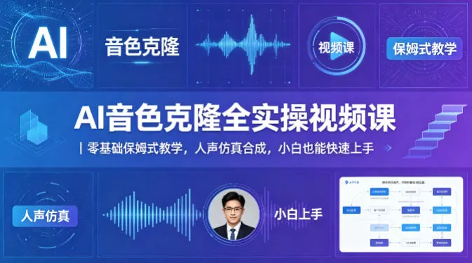 AI音色克隆全实操视频课｜零基础保姆式教学，人声仿真合成，小白也能快速上手|青心网创站