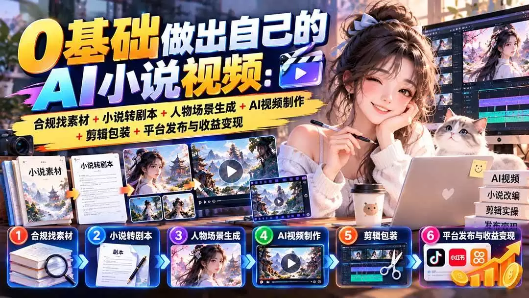 （20741期）0基础做出自己的AI小说视频：合规找素材+小说转剧本+人物场景生成+AI视频制作+剪辑包装+平台发布与收益变现 - 青心资源站