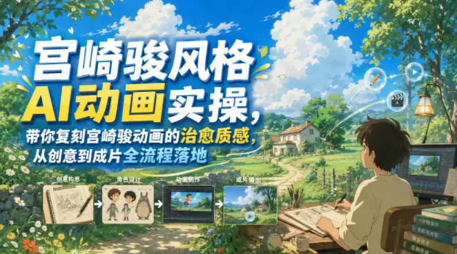 宫崎骏风格AI动画实操，带你复刻宫崎骏动画的治愈质感，从创意到成片全流程落地|青心网创站