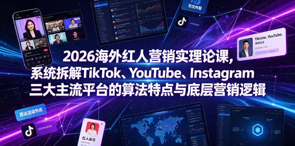 2026海外红人营销实理论课，系统拆解TikTok、YouTube、Instagram三大主流平台的算法特点与底层营销逻辑|青心网创站