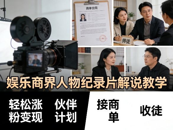 娱乐商界人物纪录片解说教学，轻松涨粉变现，伙伴计划，接商单，收徒等|青心网创站