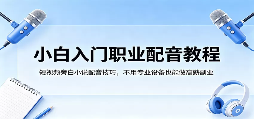小白入门职业配音教程，短视频旁白小说配音技巧，不用专业设备也能做高薪副业|青心网创站