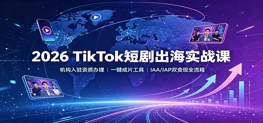 2026 TikTok短剧出海实战课：机构入驻资质办理，一键成片工具，IAA/IAP双变现全流程|青心网创站