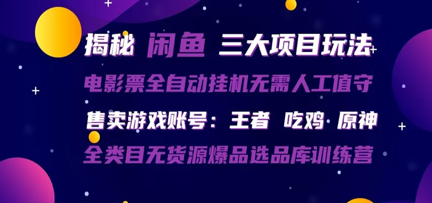 闲鱼三种玩法 全自动电影票 售卖游戏账号 爆品选品库训练营|青心网创站