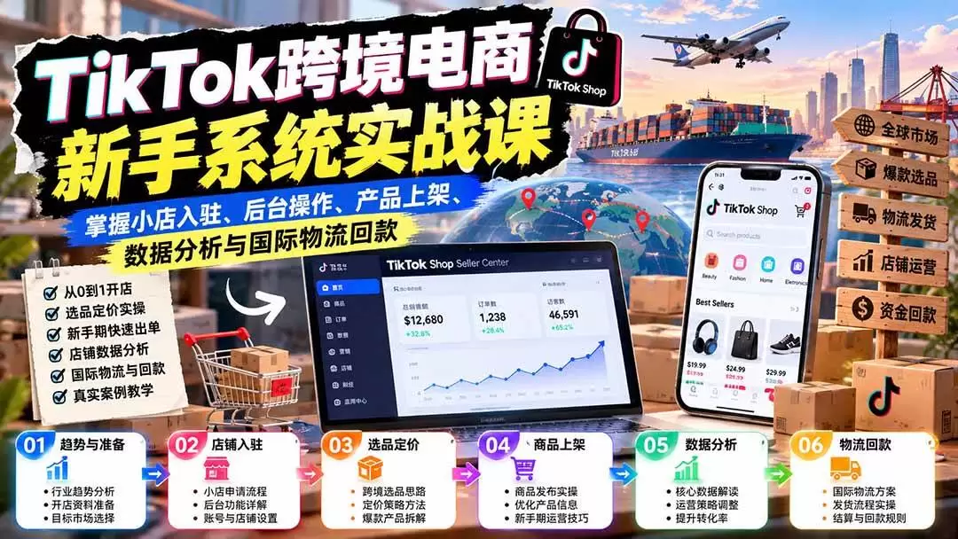 （20672期）TikTok跨境电商新手系统实战课：掌握小店入驻、后台操作、产品上架、数据分析与国际物流回款 - 青心资源站
