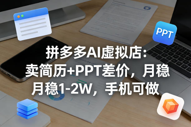【暴力项目】拼多多AI虚拟店：卖简历+PPT差价，月稳1-2W，手机可做|青心网创站