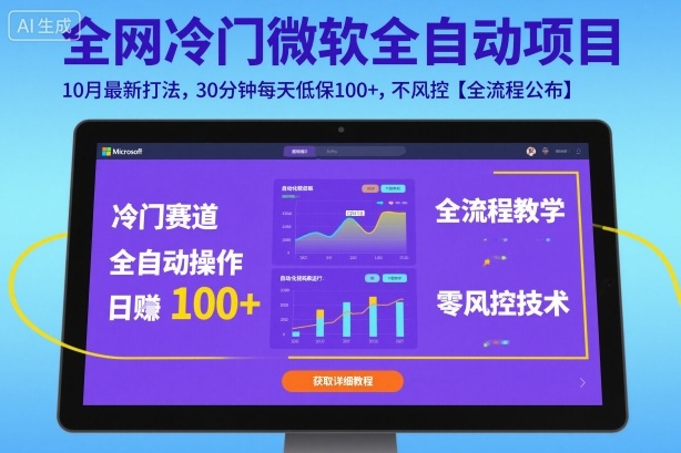 全网冷门微软全自动挂G项目,10月最新打法,30分钟每天低保100+,不风控【全流程公布】【揭秘】-青心网创站