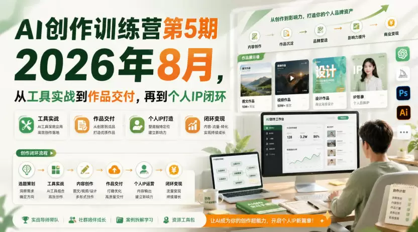 AI创作训练营第5期2026年8月，从工具实战到作品交付，再到个人IP闭环 - 青心资源站