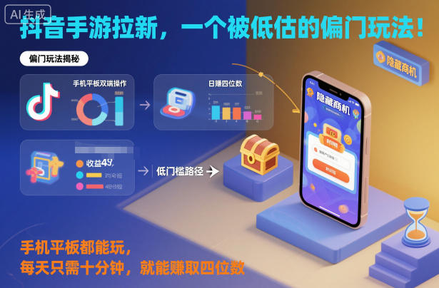 抖音手游拉新，一个被低估的偏门玩法！手机平板都能玩，每天只需十分钟，就能賺取四位数【揭秘】-青心网创站