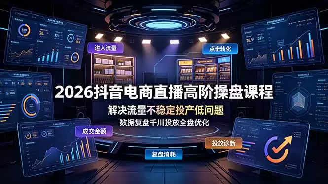 2026抖音电商直播高阶操盘课程，解决流量不稳定投产低问题，数据复盘千川投放全盘优化|青心网创站
