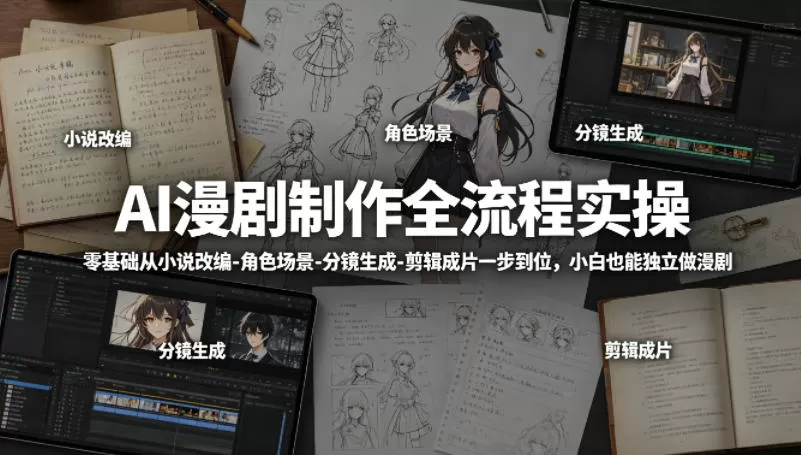 AI漫剧制作全流程实操，零基础从小说改编-角色场景-分镜生成-剪辑成片一步到位，小白也能独立做漫剧|青心网创站