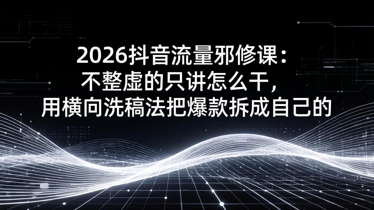 2026抖音流量邪修课:不整虚的只讲怎么干,用横向洗稿法把爆款拆成自己的|青心网创站
