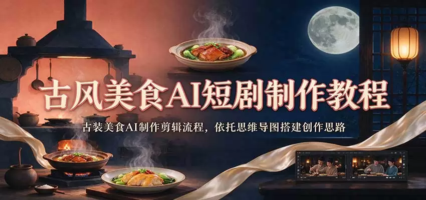 古风美食AI短剧制作教程：古装美食AI制作剪辑流程，依托思维导图搭建创作思路 - 青心资源站
