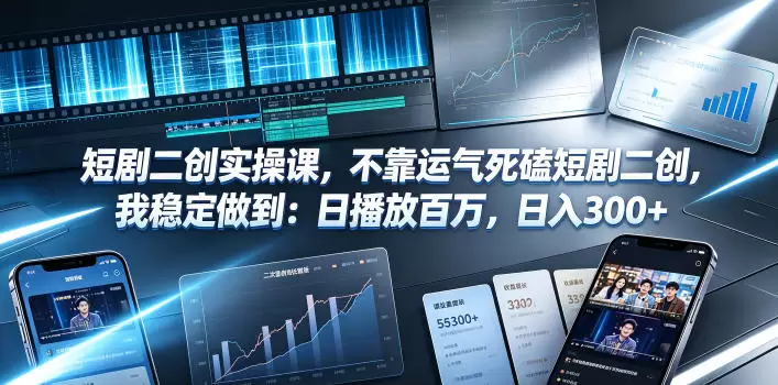 短剧二创实操课，不靠运气死磕短剧二创，我稳定做到：日播放百万，日入300+|青心网创站