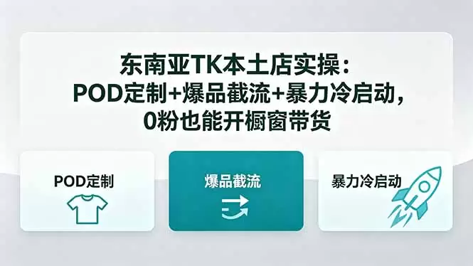 东南亚TK本土店实操-5月更新：POD定制+爆品截流+暴力冷启动，0粉也能开橱窗带货|青心网创站
