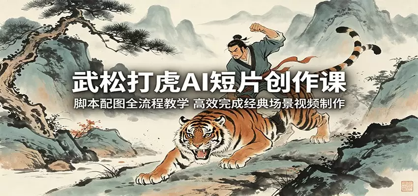 武松打虎AI短片创作课：脚本配图全流程教学，高效完成经典场景视频制作|青心网创站