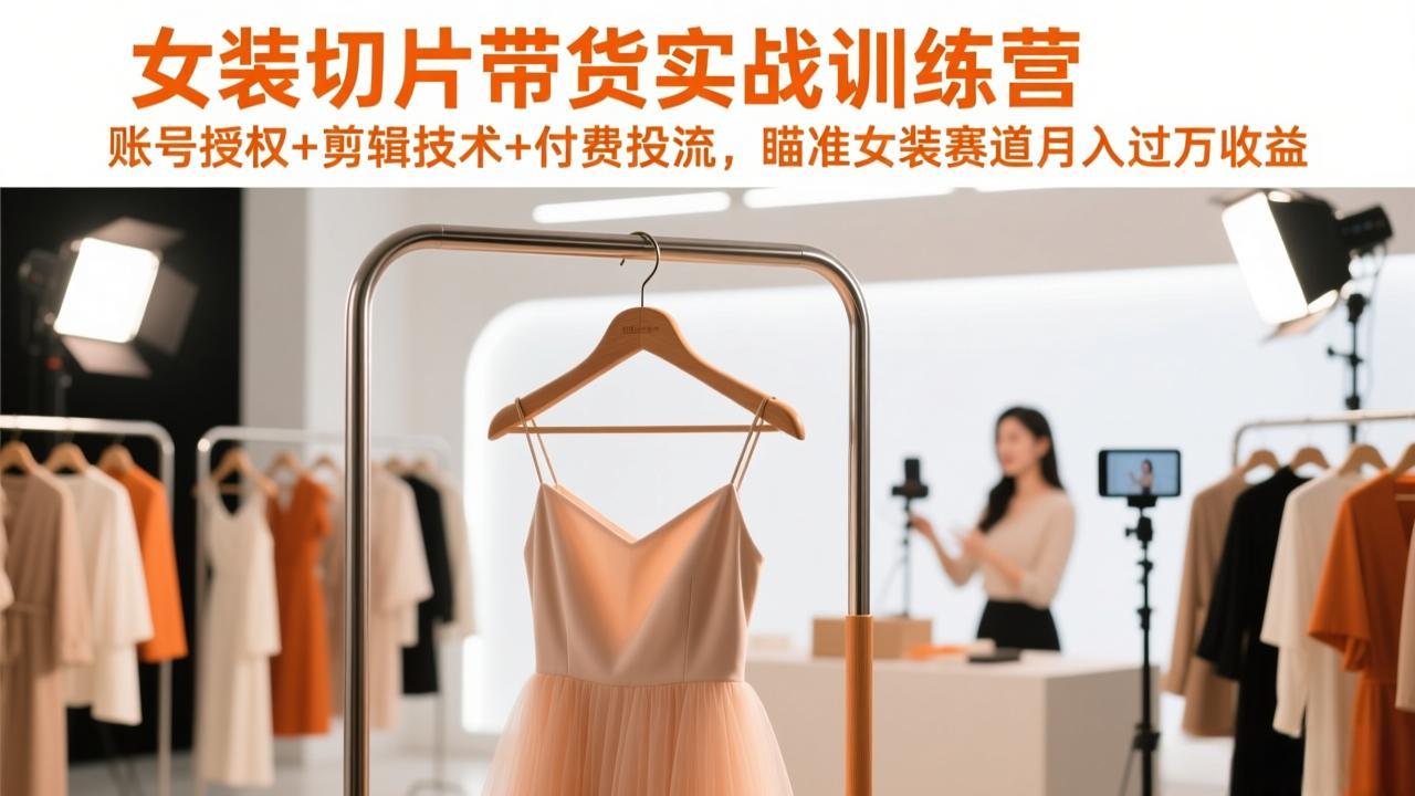 女装切片带货实战训练营，账号授权+剪辑技术+付费投流，瞄准女装赛道月入过万收益青心网创青心网创站