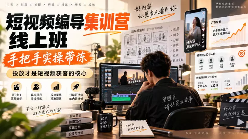 短视频编导集训营线上班，手把手实操带冻，投放才是短视频获客的核心 - 青心资源站