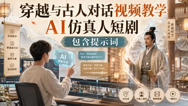 穿越与古人对话视频教学，AI仿真人短剧，包含提示词 - 青心资源站