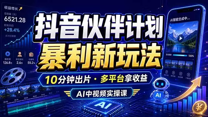 抖音伙伴计划最新玩法，无需配音剪辑，10分钟出一条原创视频，轻松日入三位数