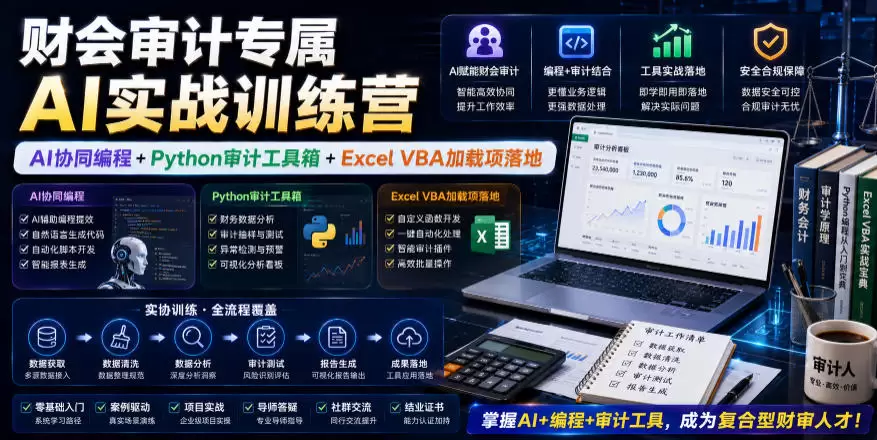 财会审计专属AI实战训练营｜AI协同编程+Python审计工具箱+Excel VBA加载项落地（更新0710）|青心网创站