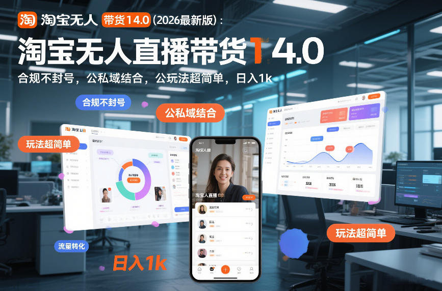 淘宝无人直播带货14.0（2026最新版）：合规不封号，公私域结合，玩法超简单，日入1k+【揭秘】青心网创青心网创站