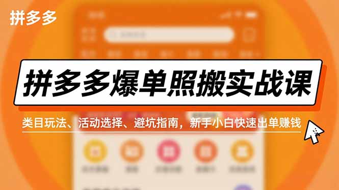 拼多多爆单照搬实战课，类目玩法、活动选择、避坑指南，新手小白快速出单赚钱-青心网创站