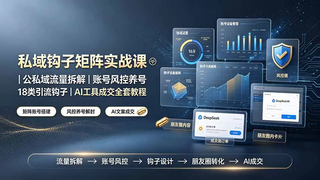 私域钩子矩阵实战课〓公私域流量拆解｜账号风控养号｜18类引流钩子｜AI工具成交全套教程|青心网创站