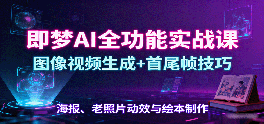 即梦AI全功能实战课:图像视频生成+首尾帧技巧,海报、老照片动效与绘本制作-青心网创站
