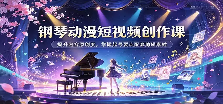 钢琴动漫短视频创作课：提升内容原创度，掌握起号要点配套剪辑素材 - 青心资源站