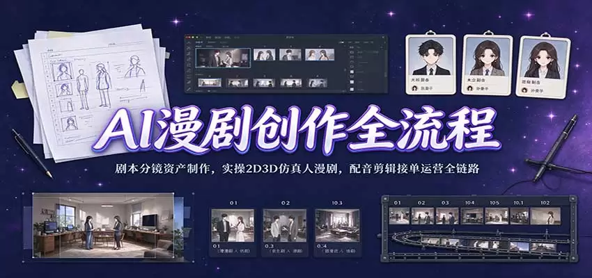 AI漫剧创作全流程：剧本分镜资产制作，实操2D3D仿真人漫剧，配音剪辑接单运营全链路 - 青心资源站