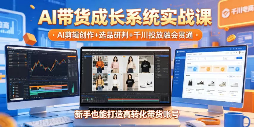 AI带货成长系统实战课，AI剪辑创作+选品研判+千川投放融会贯通，新手也能打造高转化带货账号(更新2026年)|青心网创站