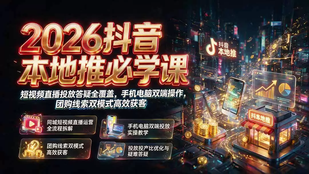 2026抖音本地推必学课｜短视频直播投放答疑全覆盖，手机电脑双端操作，团购线索双模式高效获客|青心网创站