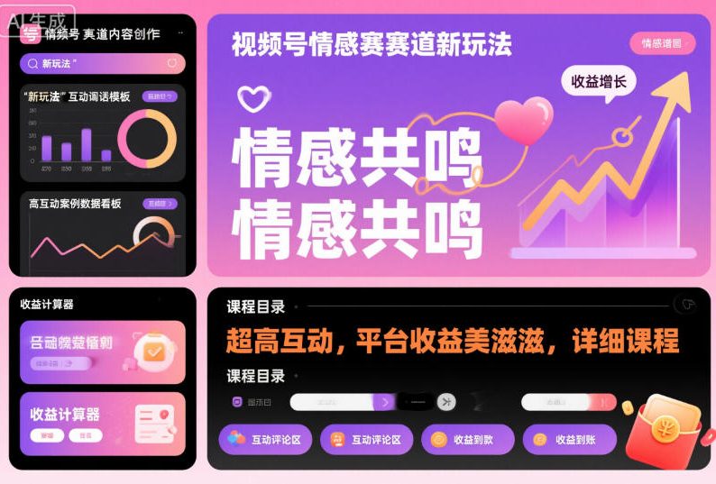 视频号情感赛道新玩法，超高互动，平台收益美滋滋，详细课程-青心网创站