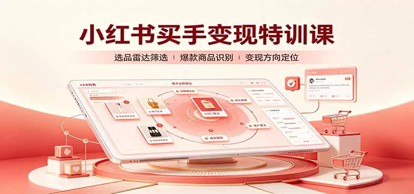小红书买手变现特训课：账号定位养号起号，选品挂车，笔记标题封面全套教学|青心资源站