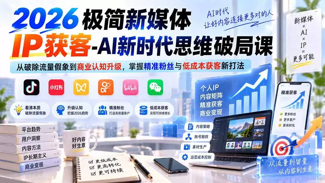 （20272期）2026极简新媒体IP获客-AI新时代思维破局课：从破除流量假象到商业认知升级，掌握精准粉丝与低成本获客新打法 - 青心资源站