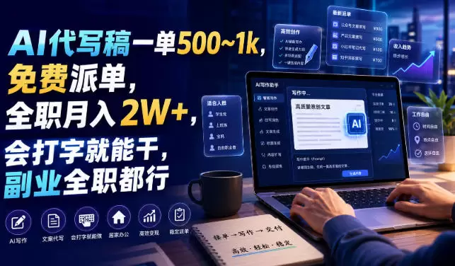 AI代写稿一单500~1k，免费派单，全职月入2W+，会打字就能干，副业全职都行【揭秘】|青心网创站