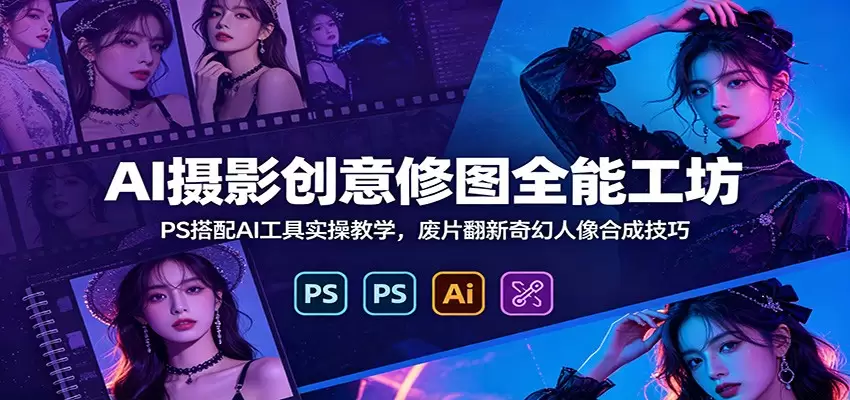 AI摄影创意修图全能工坊：PS搭配AI工具实操教学，废片翻新奇幻人像合成技巧|青心网创站