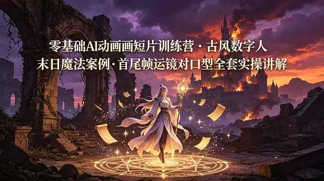 零基础AI动画短片训练营，古风数字人末日魔法案例，首尾帧运镜对口型全套实操讲解|青心网创站